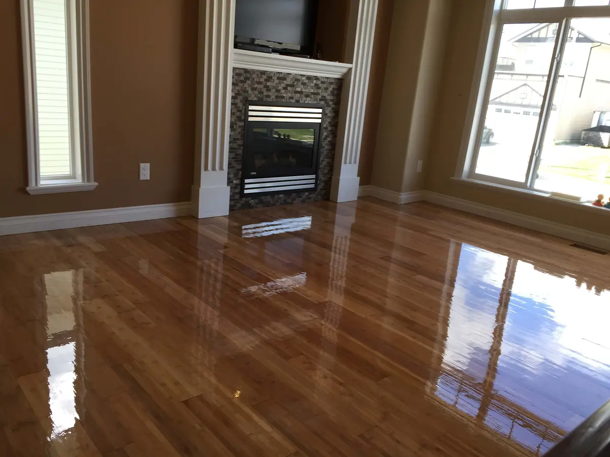 The same fir floor refinished to an even sheen