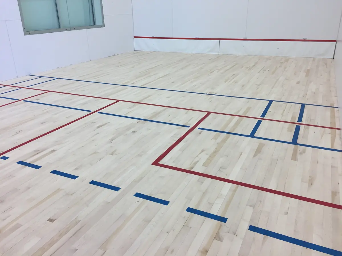 Gymnasium floor after refinishing, lines re-laid