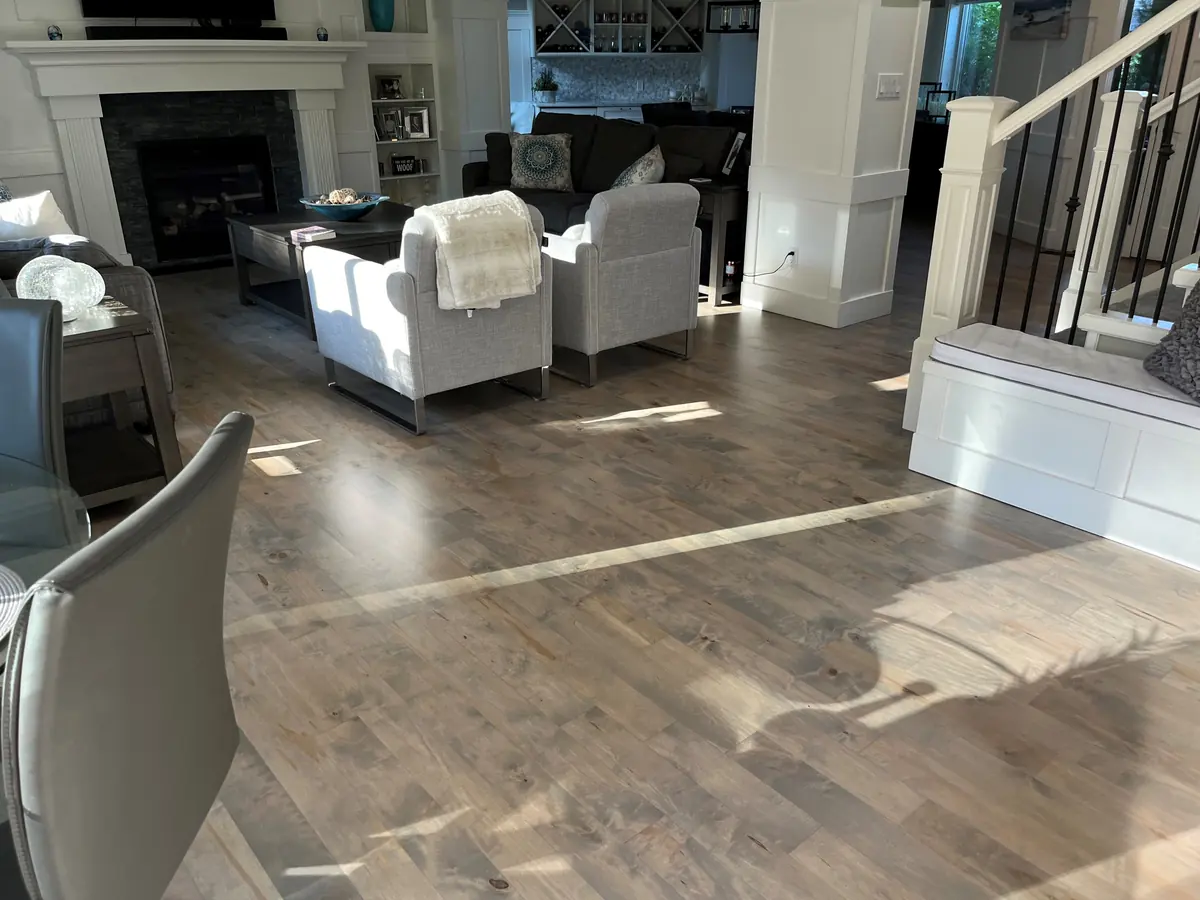 Maple with Bona DriFast grey stain — matte finish