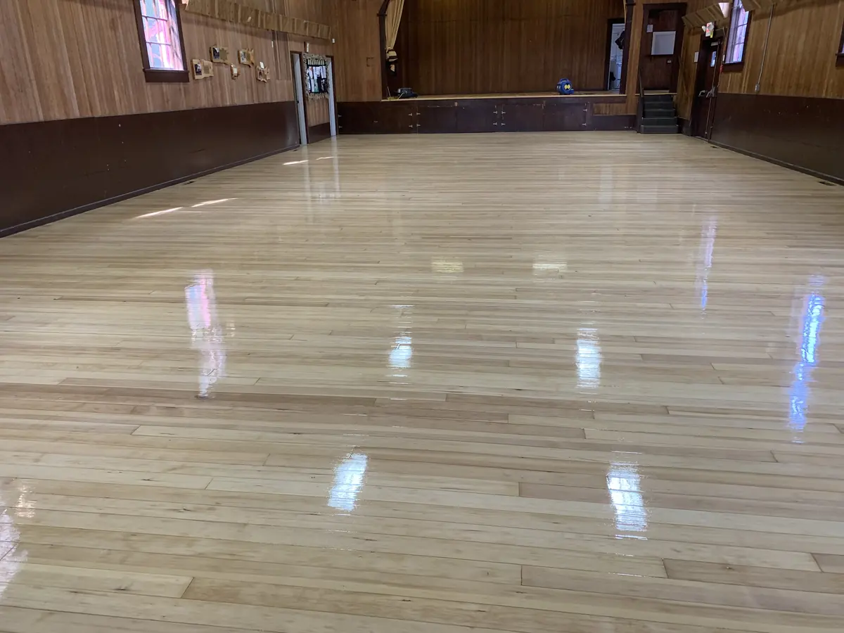 Ruskin Community Hall floor after refinishing