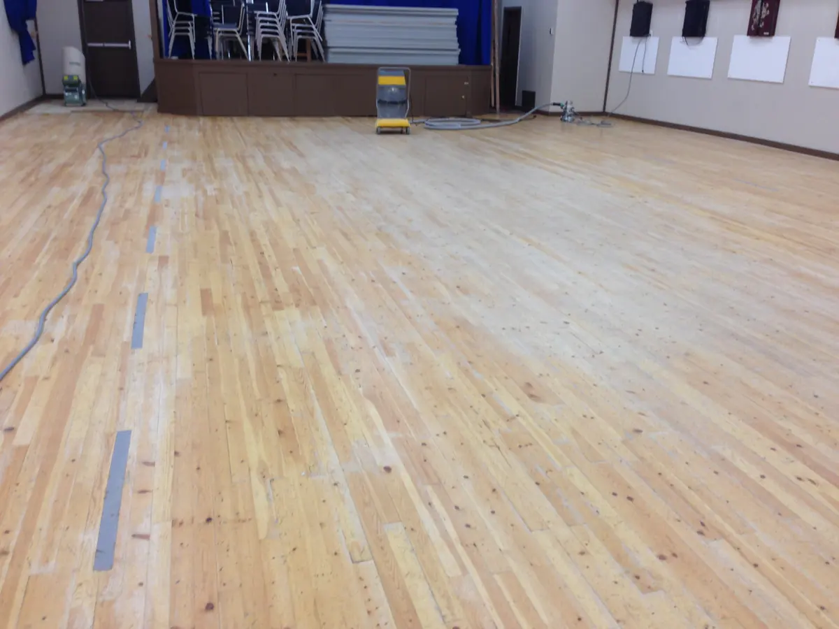 Squash court floor sanded and resealed